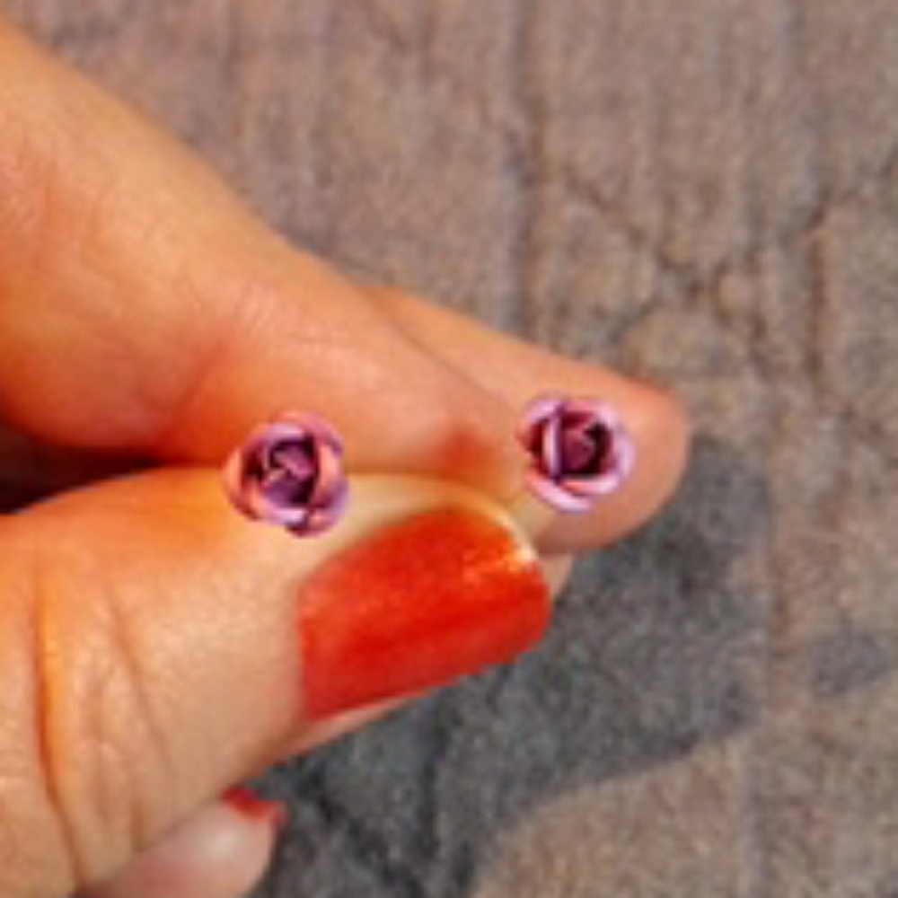 Sterling Silver Purple Rose Earrings
